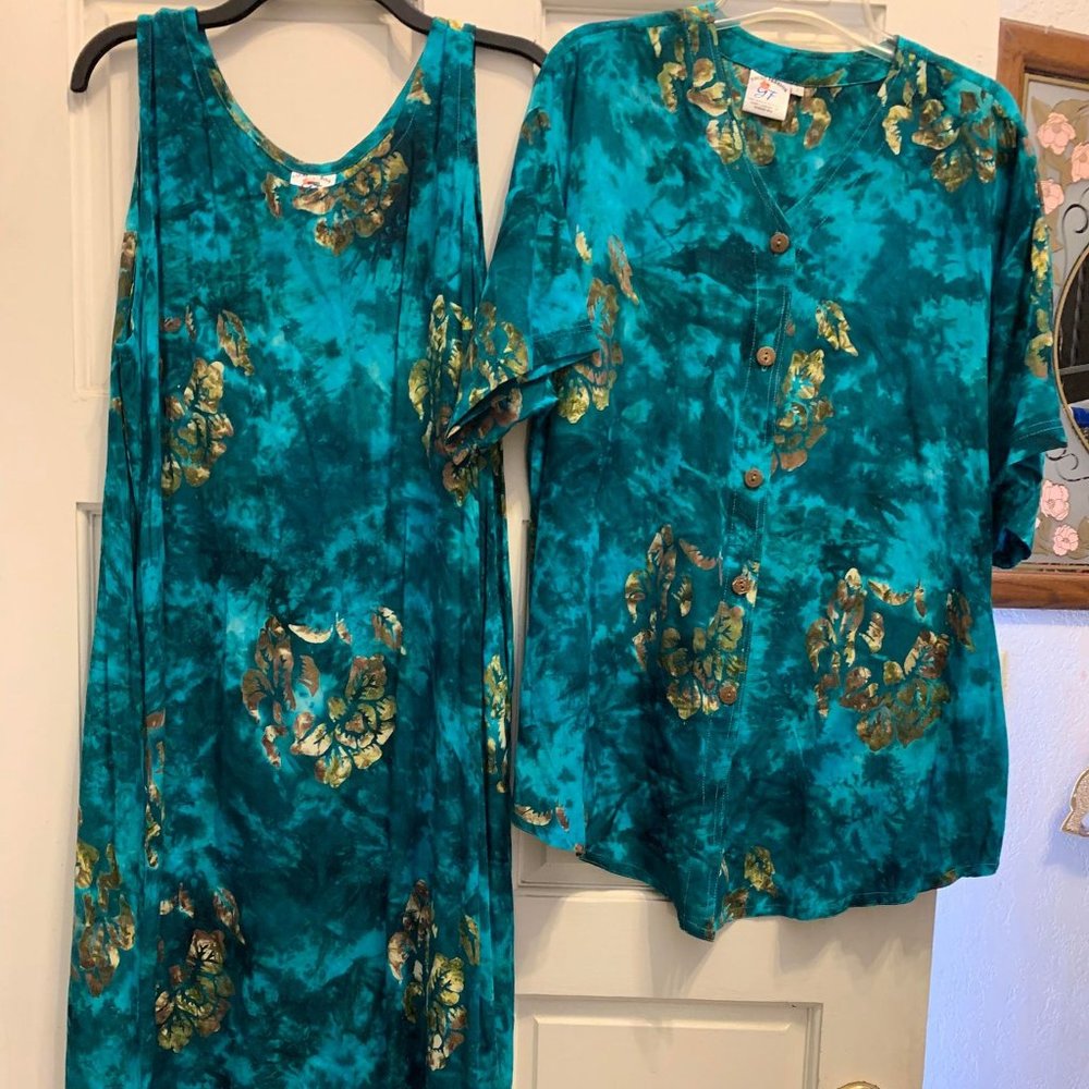 NWOT Young Fashion Turquoise Floral 2 Piece Dress Size 1X